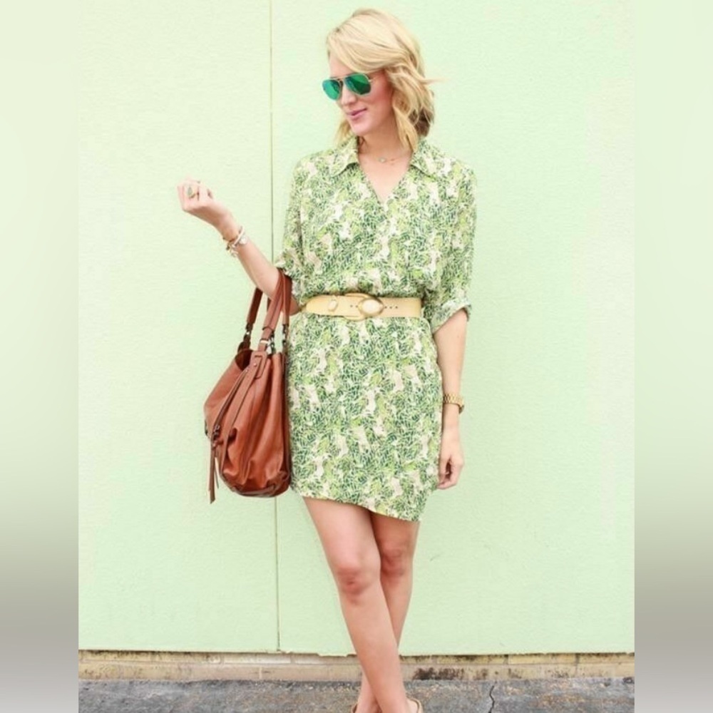 Cabi leaf print Green faux Wrap Dress